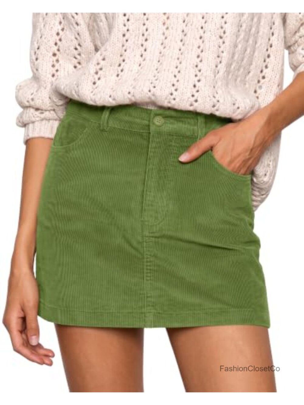Women High Waisted Corduroy Mini Pencil Skirt with Pockets Stretch